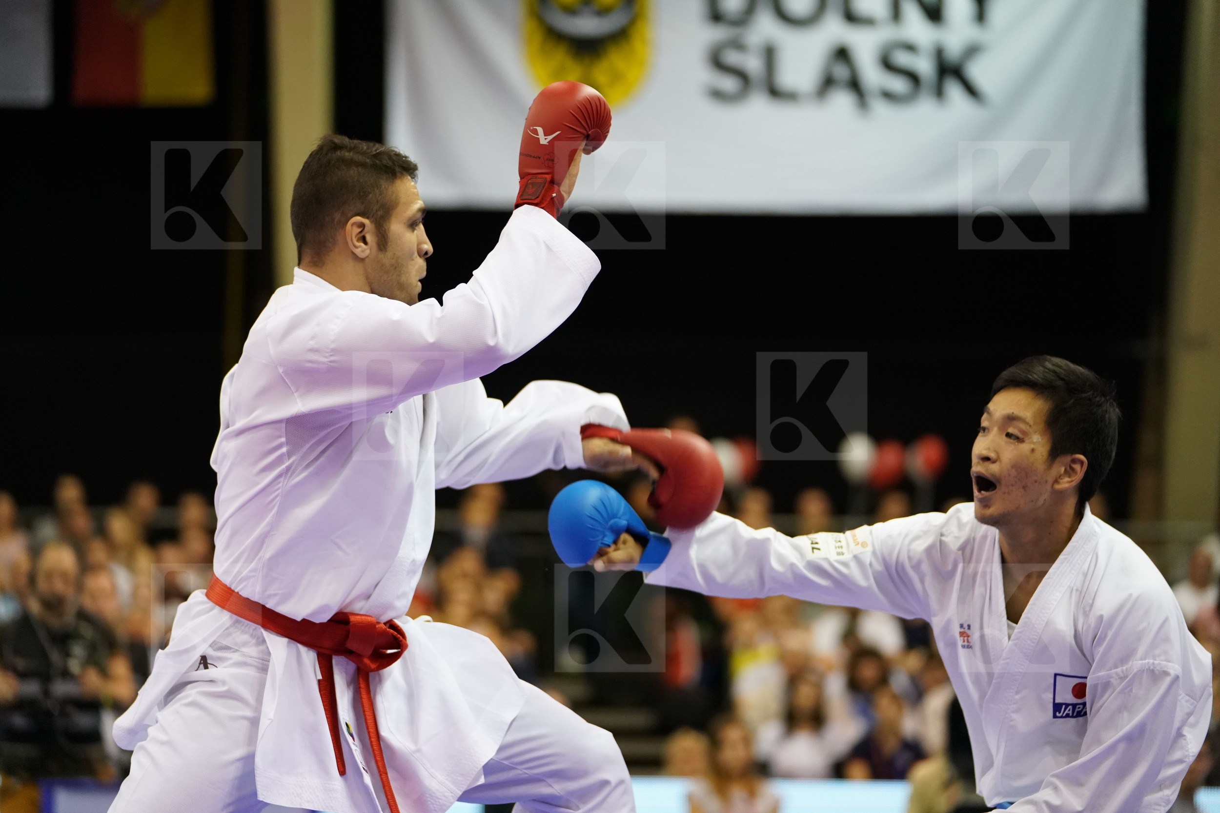 Araga Ryutaro Gold match Iran Islamic Republic of Japan Male Kumite -84kg Poorshab Zabiollah